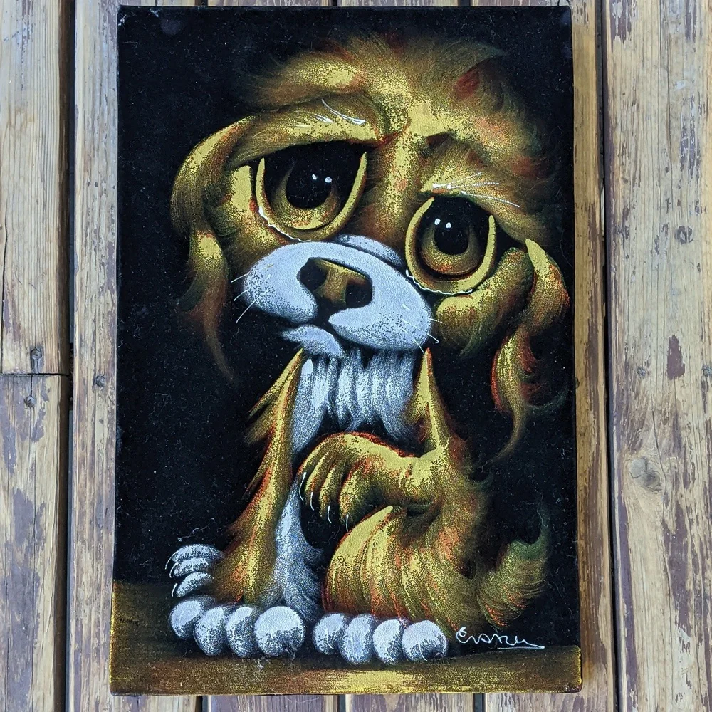 Vintage | Art | Vintage Sad Puppy Velvet Painting 2 X 18 | Poshmark